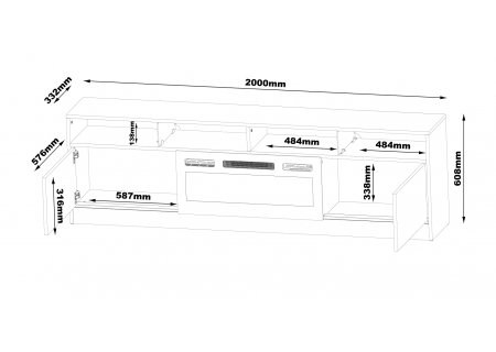 TV STAND 200CM WITH LED STRIP AND FIREPLACE - DISPARO 5