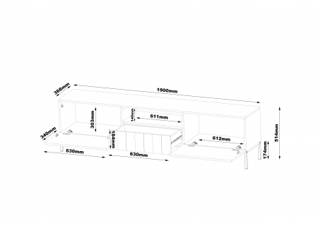 TV STAND 190CM ON GOLD LEGS - ELEGANTE 1