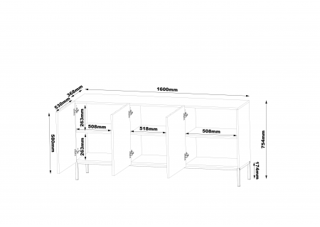 SIDEBOARD 160CM WITH 3 DOORS ON GOLD LEGS - ELEGANTE 2