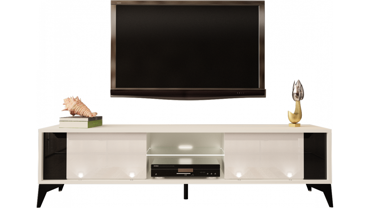 TV STAND 161CM WITCH BLACK INSET NAD LEGS - EVEL 2