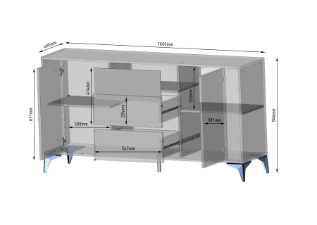 Sideboard 160cm with black inset and legs - evel 3