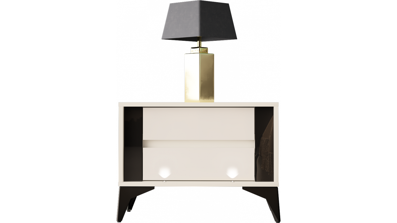 NIGHTSTAND 61CM WITH 2 DRAWERS ON BLACK LEGS - EVEL 4