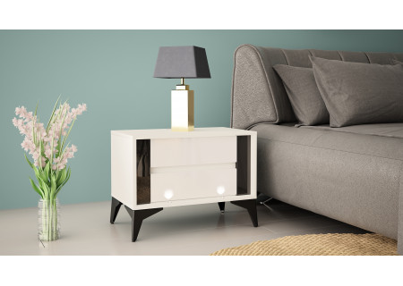 NIGHTSTAND 61CM WITH 2 DRAWERS ON BLACK LEGS - EVEL 4