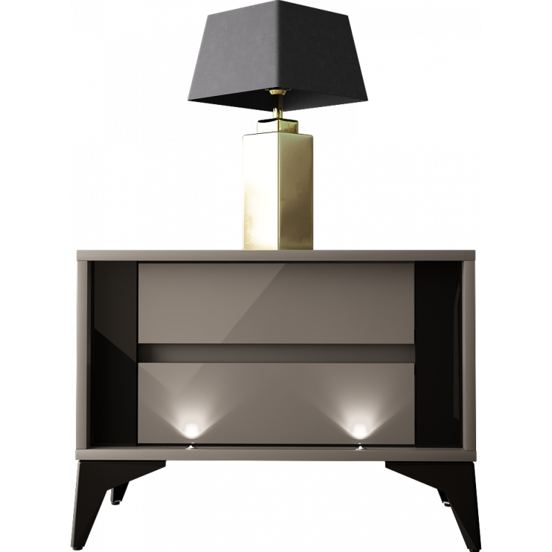 NIGHTSTAND 61CM WITH 2 DRAWERS ON BLACK LEGS - EVEL 4