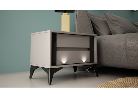 NIGHTSTAND 61CM WITH 2 DRAWERS ON BLACK LEGS - EVEL 4