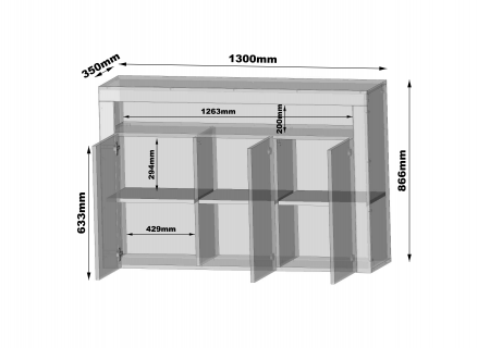 SIDEBOARD 130CM WITH 3 DOORS - GRAND 4