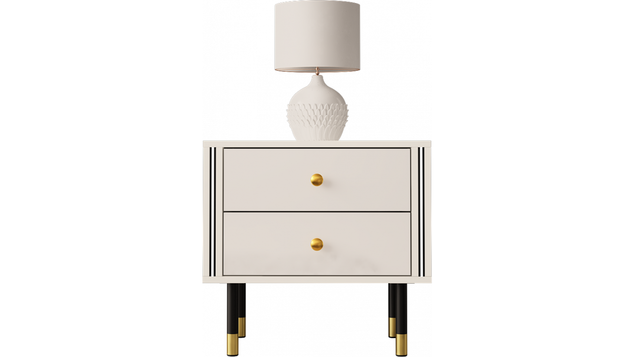 NIGHTSTAND 55CM WITH GOLD EMBELLISHMENTS AND 2 DRAWERS - CRISTAL 4