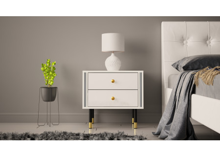 NIGHTSTAND 55CM WITH GOLD EMBELLISHMENTS AND 2 DRAWERS - CRISTAL 4