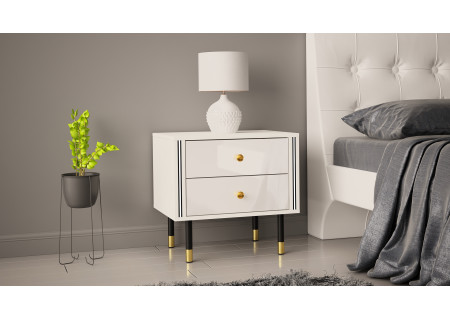 NIGHTSTAND 55CM WITH GOLD EMBELLISHMENTS AND 2 DRAWERS - CRISTAL 4