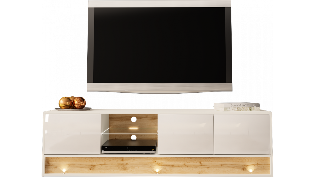 TV STAND 180CM WITH OAK WOOD INSET - VISION 1