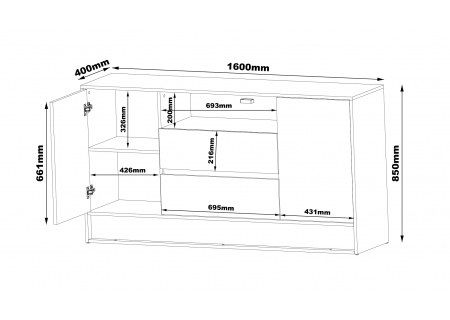 SIDEBOARD 160CM WITH OAK WOOD INSET - VISION 2