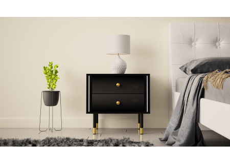 NIGHTSTAND 55CM WITH GOLD EMBELLISHMENTS AND 2 DRAWERS - CRISTAL 4