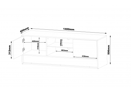 TV STAND 140CM WITH OAK WOOD INSET - VISION 3