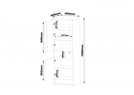 VITRINE 180CM WITH OAK WOOD INSET - VISION 4